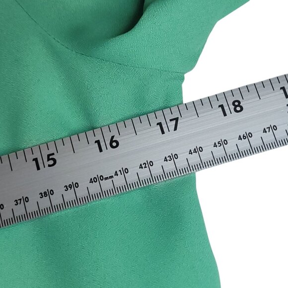 Deha Of Sweden Vtg 70s Green Ruffle Collar Blouse SZ 38 Bow Tie Button Front - Picture 12 of 16